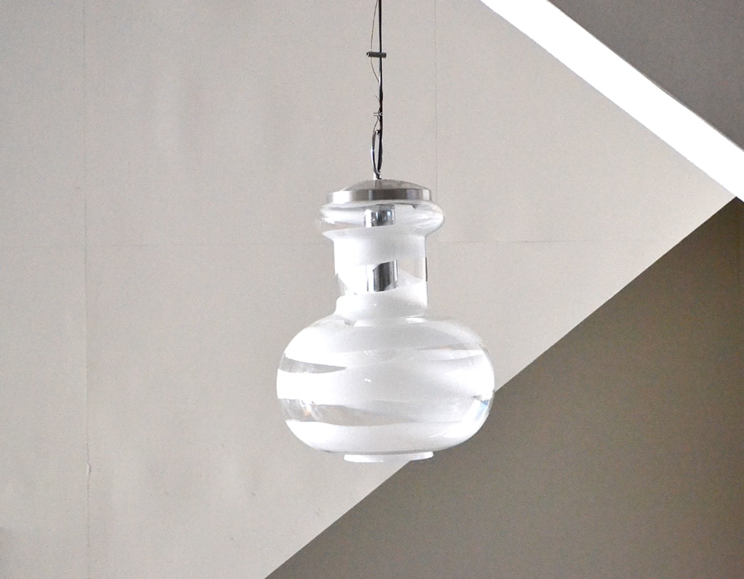 70s Glass Pendant Clear White(A)